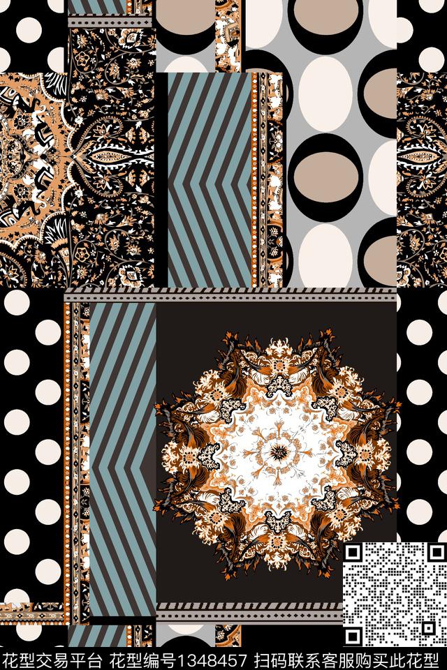 几何民族风抽象数码印花华亿平台下载（图片编号: 1348457） - 瓦栏（Walan）