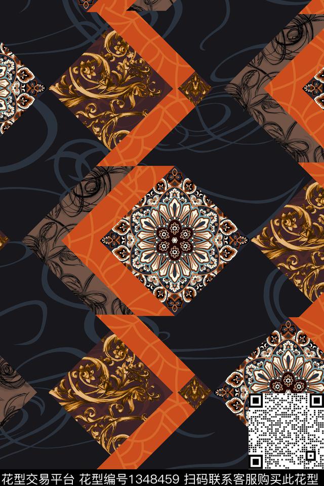 民族风大牌风抽象数码印花华亿平台下载（图片编号: 1348459） - 瓦栏（Walan）