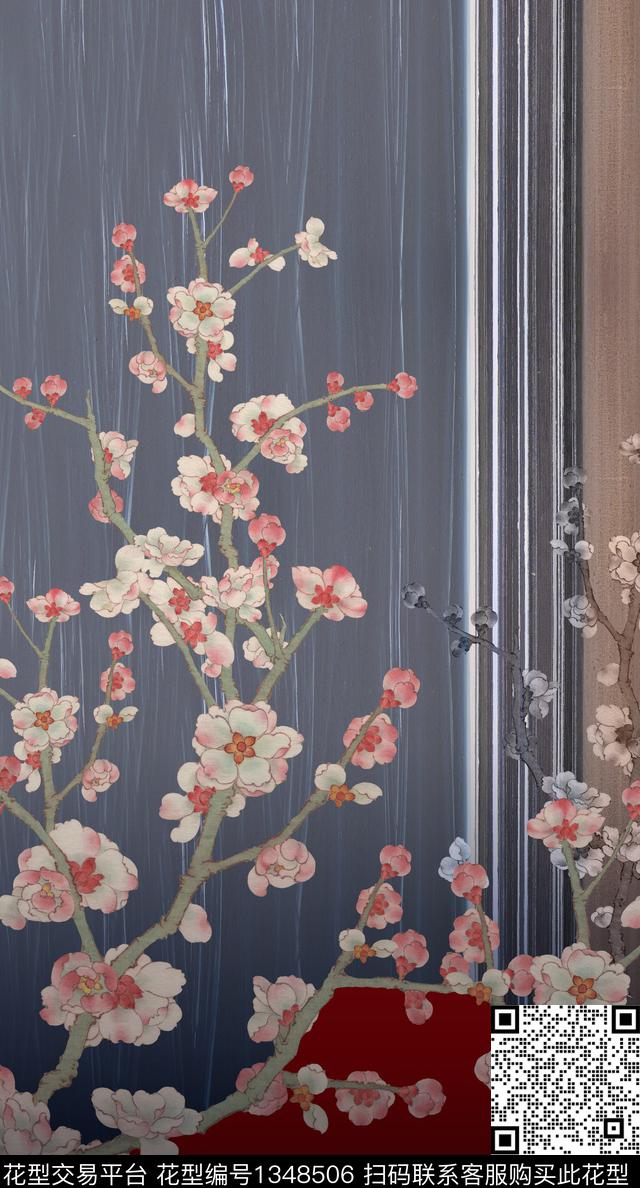 定位花梅花底纹数码印花华亿平台下载（图片编号: 1348506） - 瓦栏（Walan）
