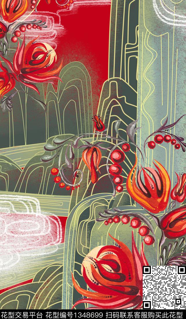 女装定位花花卉大牌风数码印花华亿平台下载（图片编号: 1348699） - 瓦栏（Walan）