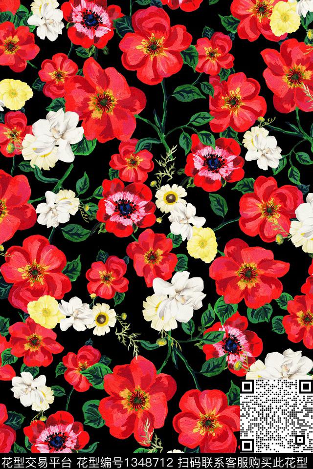 花卉大牌风植物数码印花华亿平台下载（图片编号: 1348712） - 瓦栏（Walan）
