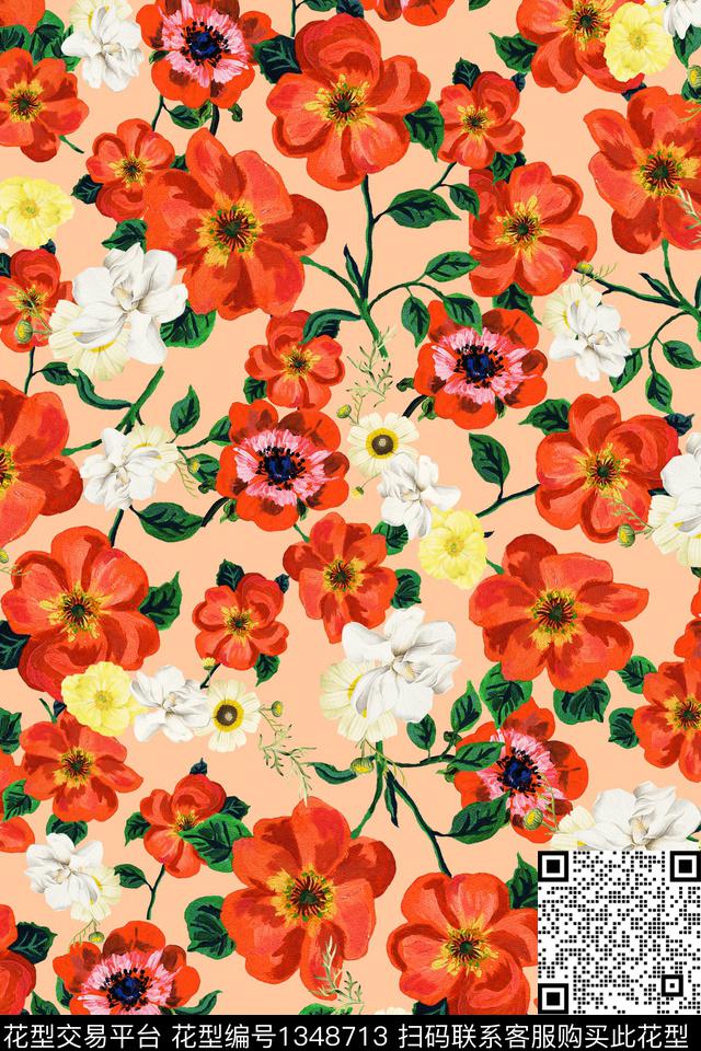 花卉大牌风植物数码印花华亿平台下载（图片编号: 1348713） - 瓦栏（Walan）