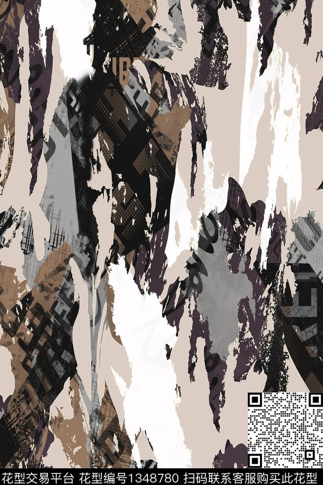几何字母迷彩传统印花华亿平台下载（图片编号: 1348780） - 瓦栏（Walan）