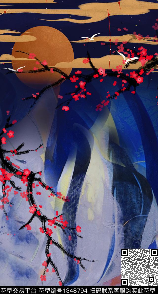 梅花中国风定位花肌理底纹数码印花华亿平台下载（图片编号: 1348794） - 瓦栏（Walan）