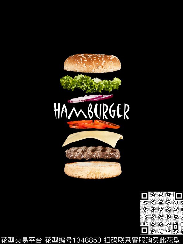 胸前独幅男装汉堡包数码印花华亿平台下载（图片编号: 1348853） - 瓦栏（Walan）