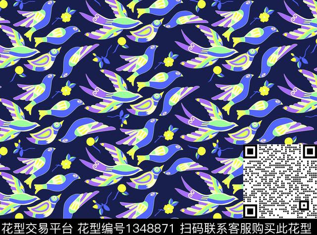 撞色鸟动物传统印花华亿平台下载（图片编号: 1348871） - 瓦栏（Walan）