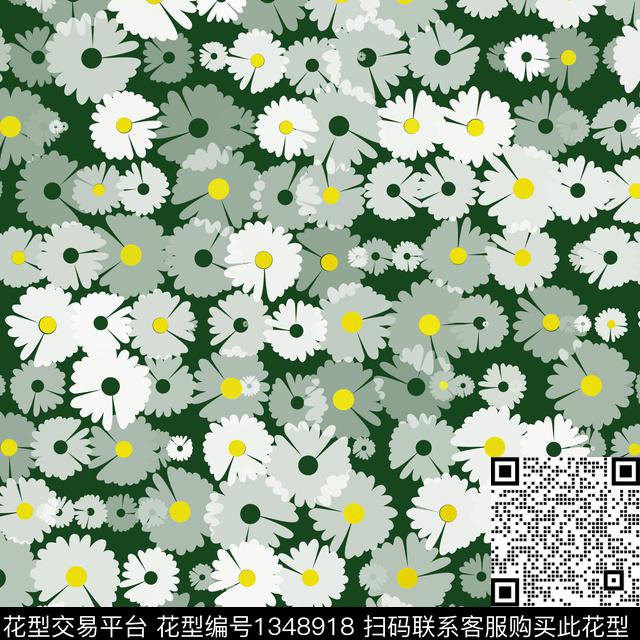 满版散花春夏华亿平台小雏菊传统印花华亿平台下载（图片编号: 1348918） - 瓦栏（Walan）