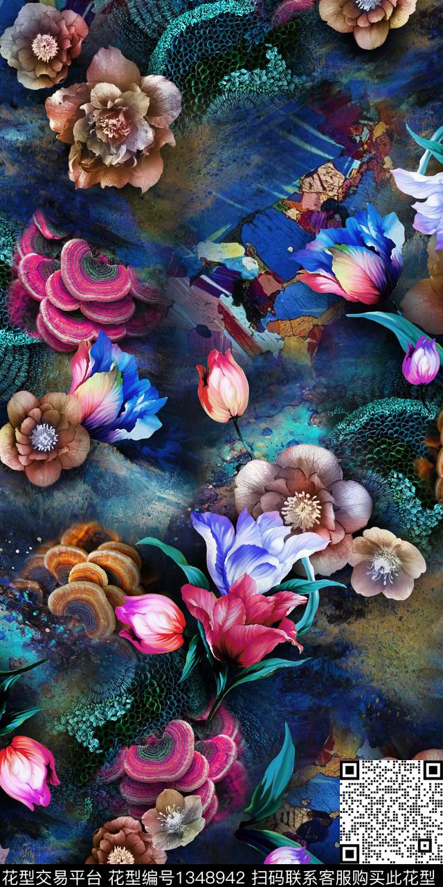 花卉雕印华亿平台抽象数码印花华亿平台下载（图片编号: 1348942） - 瓦栏（Walan）