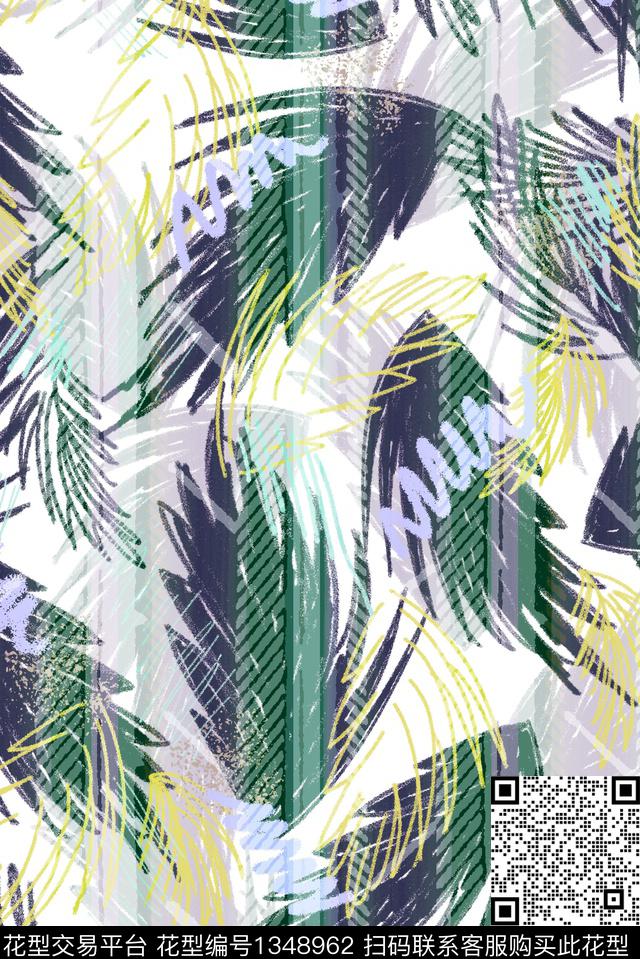 线条花卉大牌风数码印花华亿平台下载（图片编号: 1348962） - 瓦栏（Walan）