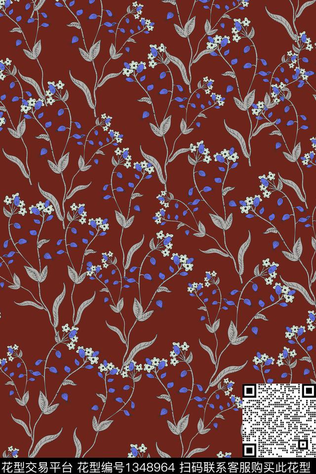 黄花小碎花线条花卉数码印花华亿平台下载（图片编号: 1348964） - 瓦栏（Walan）