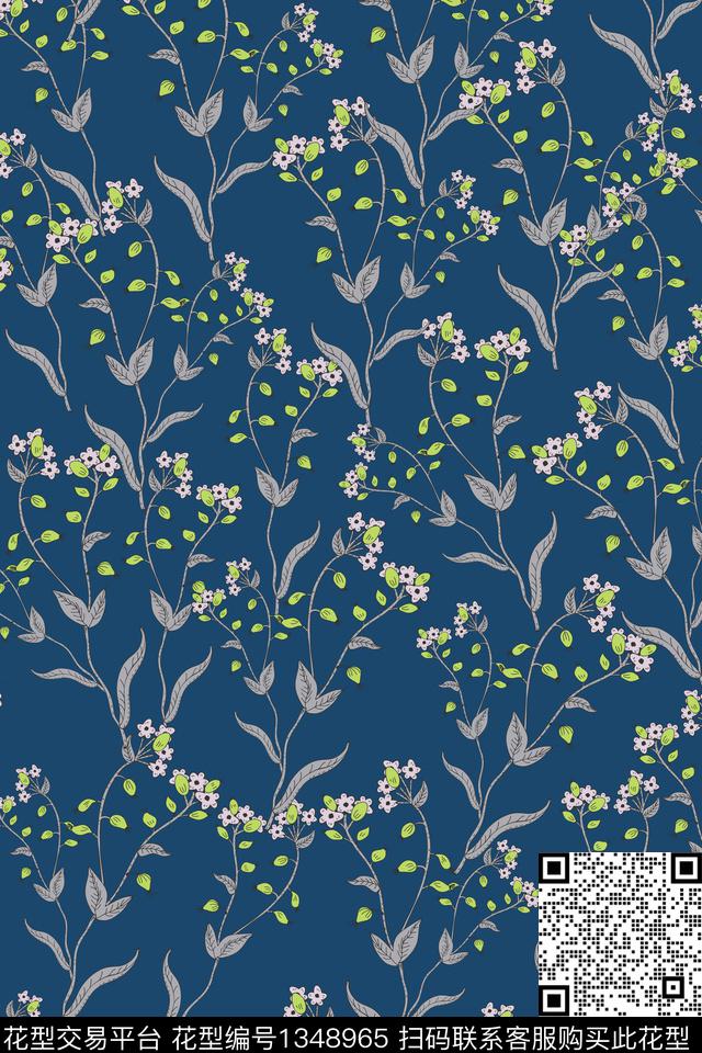 黄花小碎花线条花卉数码印花华亿平台下载（图片编号: 1348965） - 瓦栏（Walan）