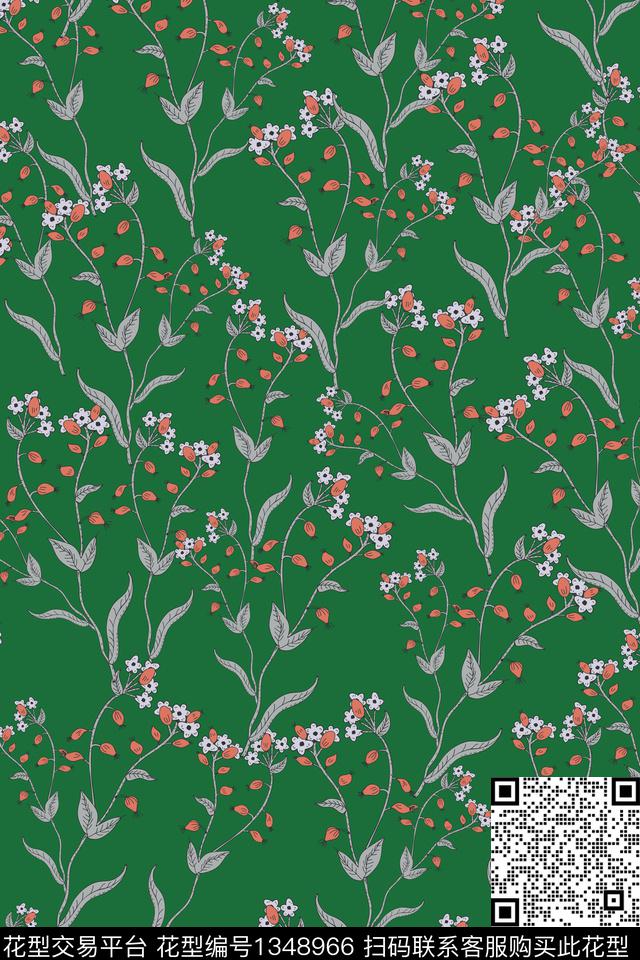 黄花小碎花线条花卉数码印花华亿平台下载（图片编号: 1348966） - 瓦栏（Walan）