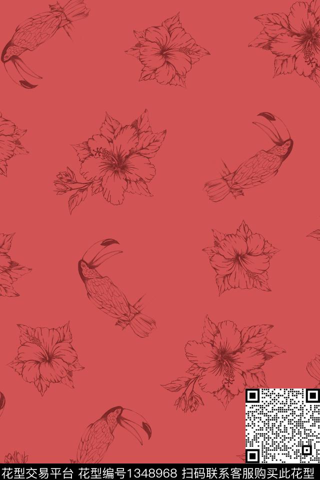 鸟花卉花瓣数码印花华亿平台下载（图片编号: 1348968） - 瓦栏（Walan）