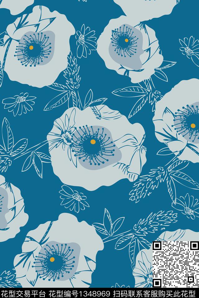 花卉花瓣大牌风传统印花华亿平台下载（图片编号: 1348969） - 瓦栏（Walan）