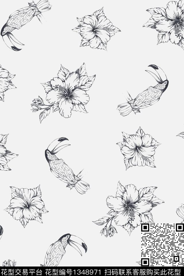 鸟花卉花瓣传统印花华亿平台下载（图片编号: 1348971） - 瓦栏（Walan）