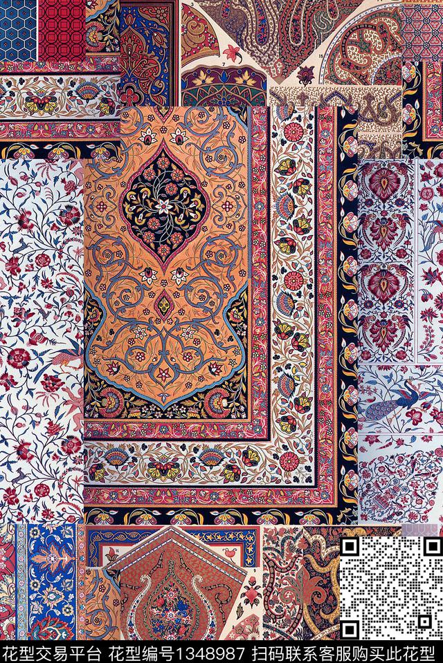 民族风民族花纹拼接风数码印花华亿平台下载（图片编号: 1348987） - 瓦栏（Walan）
