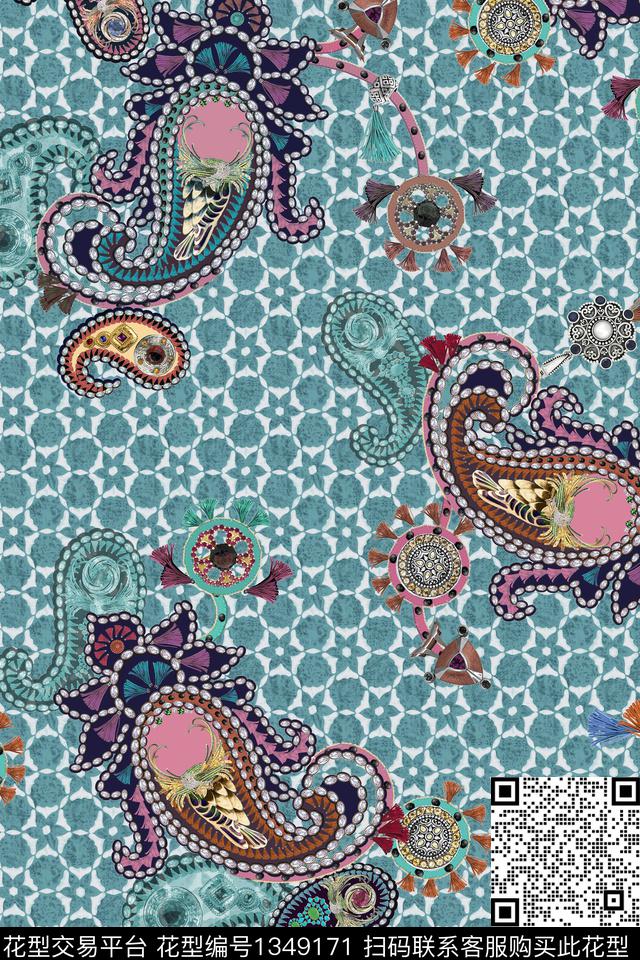 绣花华亿平台民族风佩兹利纹样数码印花华亿平台下载（图片编号: 1349171） - 瓦栏（Walan）