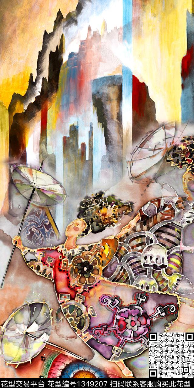 女装定位花民族风花卉数码印花华亿平台下载（图片编号: 1349207） - 瓦栏（Walan）