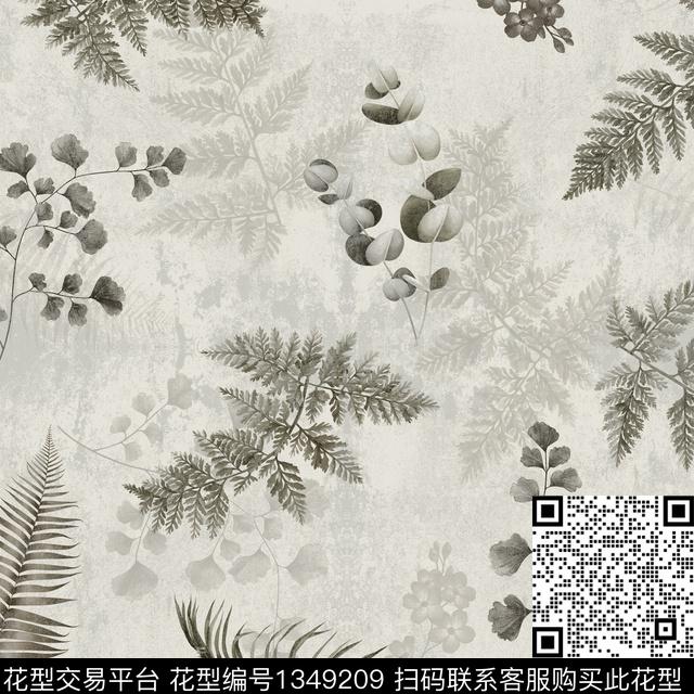 绿植树叶男装大牌风数码印花华亿平台下载（图片编号: 1349209） - 瓦栏（Walan）