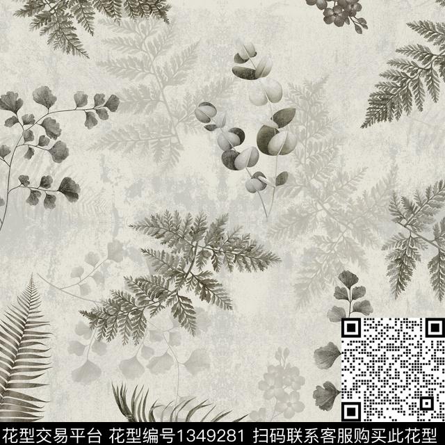 绿植树叶男装大牌风数码印花华亿平台下载（图片编号: 1349281） - 瓦栏（Walan）