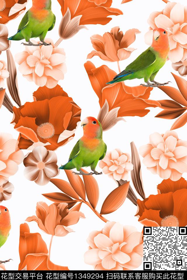 鸟花卉热带华亿平台数码印花华亿平台下载（图片编号: 1349294） - 瓦栏（Walan）