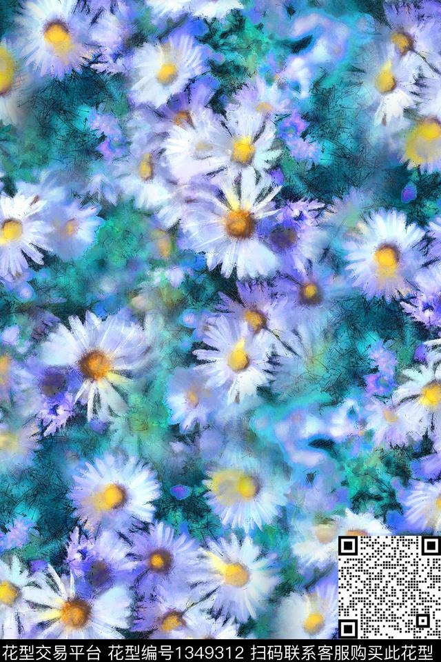 肌理花卉小雏菊数码印花华亿平台下载（图片编号: 1349312） - 瓦栏（Walan）