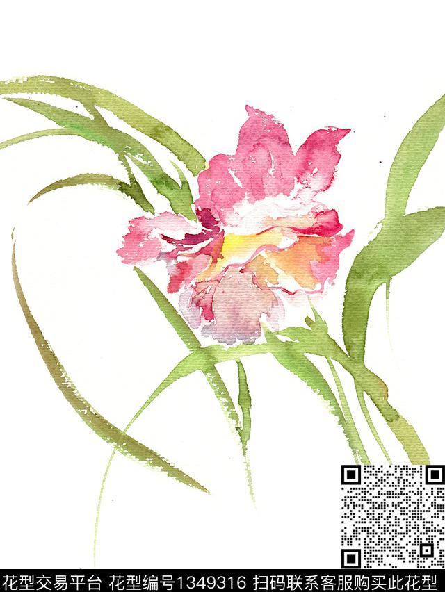 水墨风花卉手绘数码印花华亿平台下载（图片编号: 1349316） - 瓦栏（Walan）