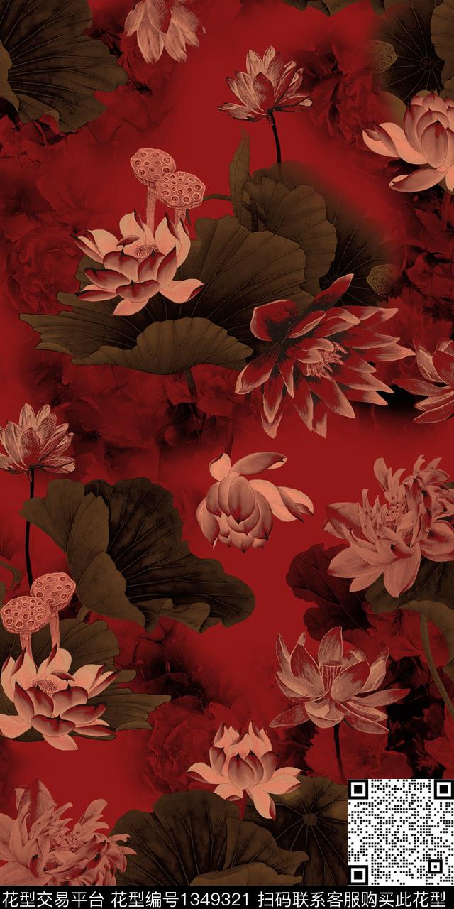 花卉不倒绒荷花数码印花华亿平台下载（图片编号: 1349321） - 瓦栏（Walan）