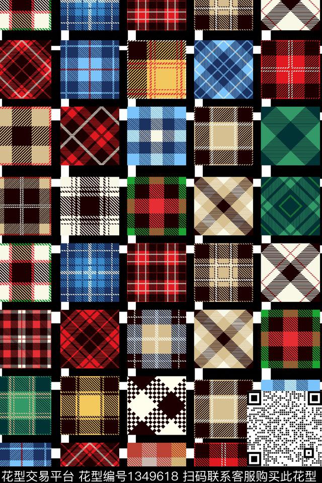 几何格子大牌风数码印花华亿平台下载（图片编号: 1349618） - 瓦栏（Walan）