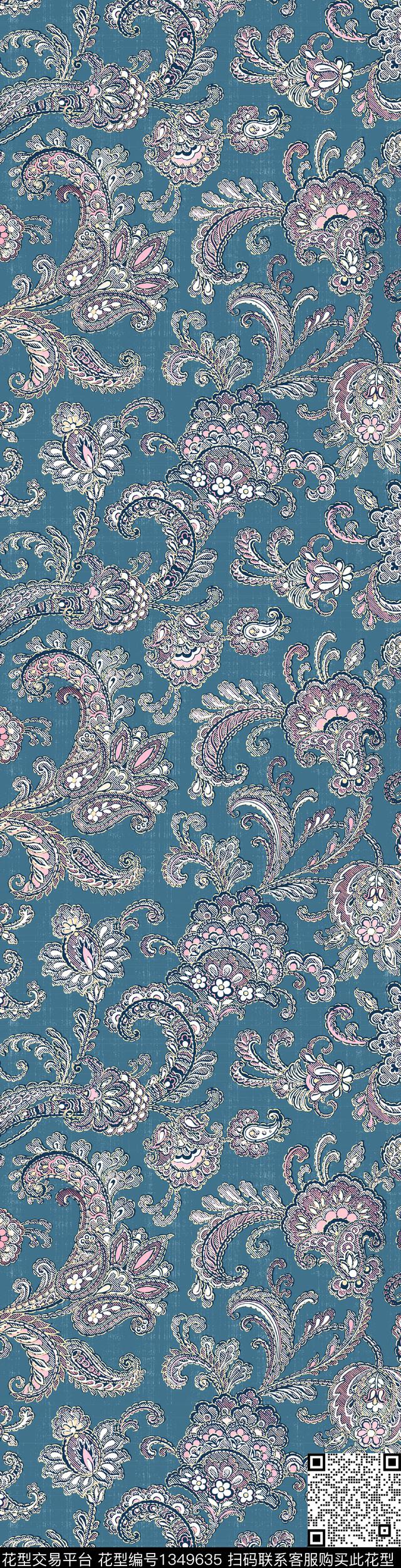 卷草数码华亿平台民族风数码印花华亿平台下载（图片编号: 1349635） - 瓦栏（Walan）