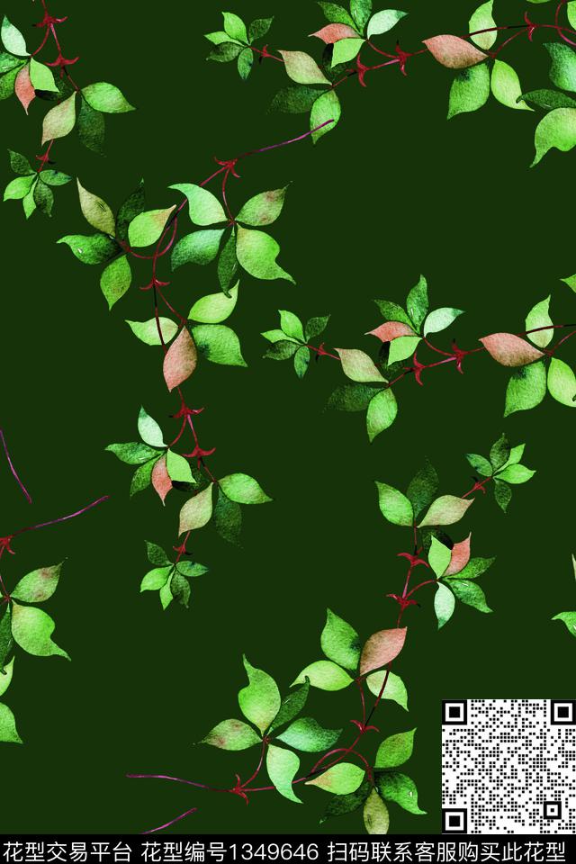 绿植树叶休闲素雅数码印花华亿平台下载（图片编号: 1349646） - 瓦栏（Walan）