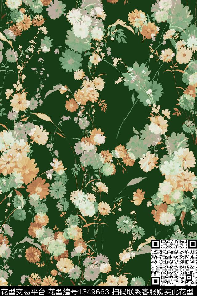 绿色烂花华亿平台花卉数码印花华亿平台下载（图片编号: 1349663） - 瓦栏（Walan）