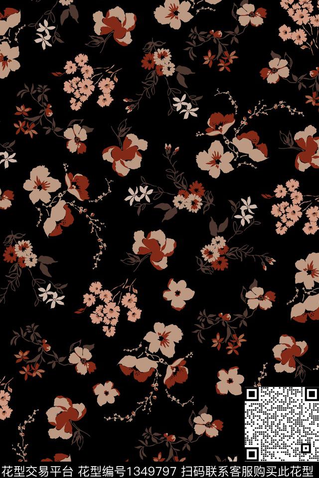 抽象花卉花卉大牌风传统印花华亿平台下载（图片编号: 1349797） - 瓦栏（Walan）