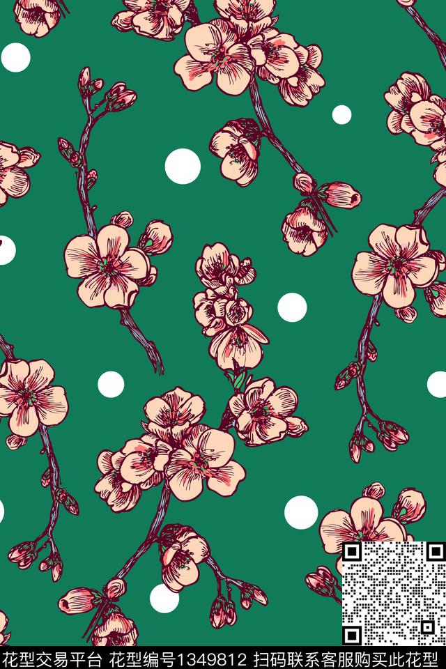 清爽底花卉花卉抽象数码印花华亿平台下载（图片编号: 1349812） - 瓦栏（Walan）