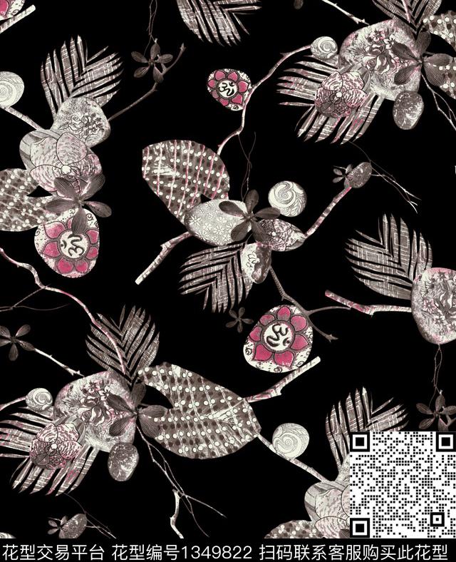 男装花卉北欧数码印花华亿平台下载（图片编号: 1349822） - 瓦栏（Walan）