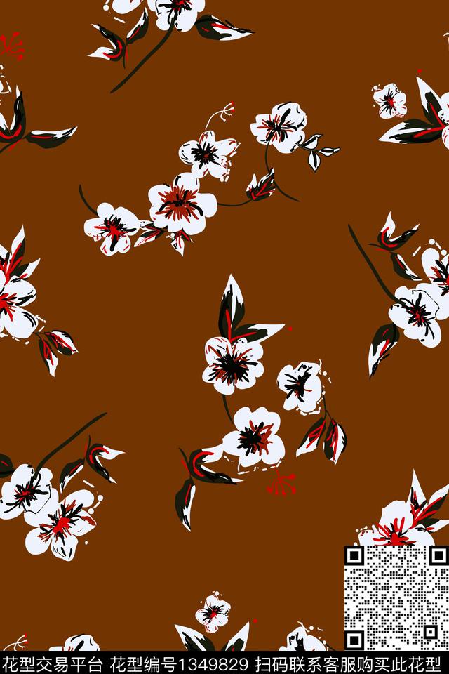 抽象花卉清爽底花卉花卉传统印花华亿平台下载（图片编号: 1349829） - 瓦栏（Walan）
