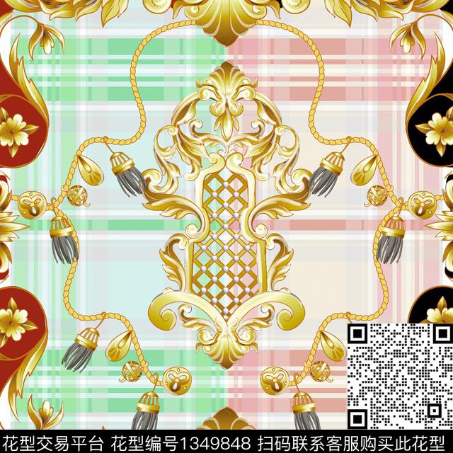 撞色格子链条数码印花华亿平台下载（图片编号: 1349848） - 瓦栏（Walan）