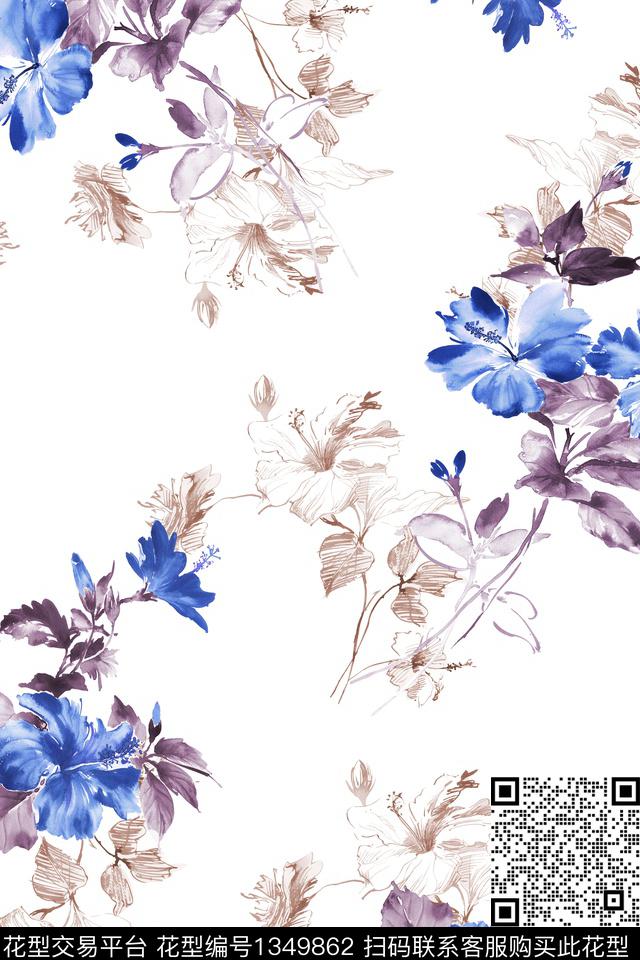 肌理水彩花卉数码印花华亿平台下载（图片编号: 1349862） - 瓦栏（Walan）