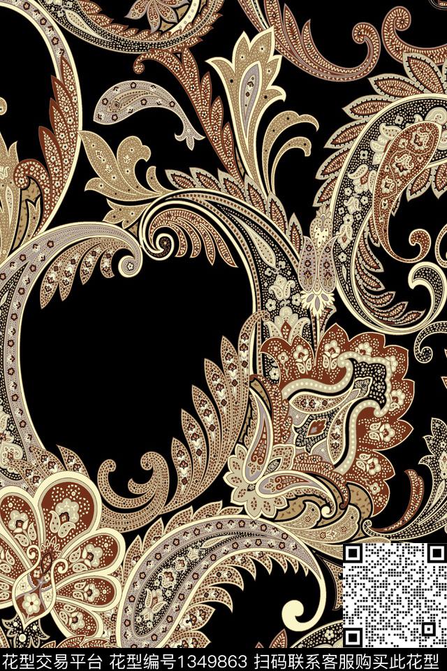 佩斯利民族风大牌风数码印花华亿平台下载（图片编号: 1349863） - 瓦栏（Walan）