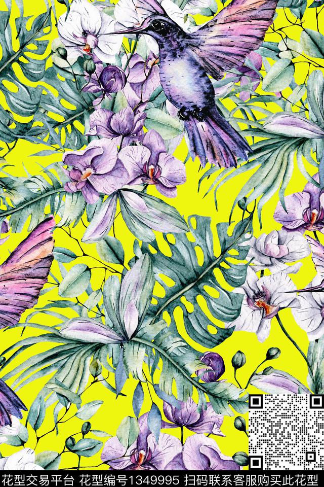 鸟花卉热带华亿平台数码印花华亿平台下载（图片编号: 1349995） - 瓦栏（Walan）