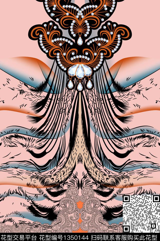 女装定位花线条珠宝宝石数码印花华亿平台下载（图片编号: 1350144） - 瓦栏（Walan）