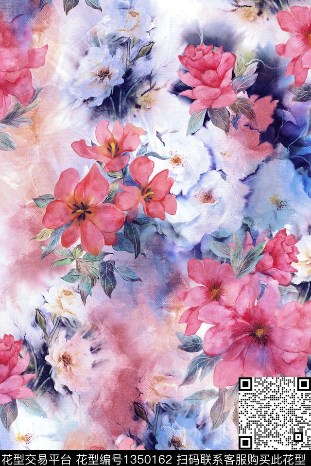 花卉真丝手绘花卉数码印花华亿平台下载（图片编号: 1350162） - 瓦栏（Walan）