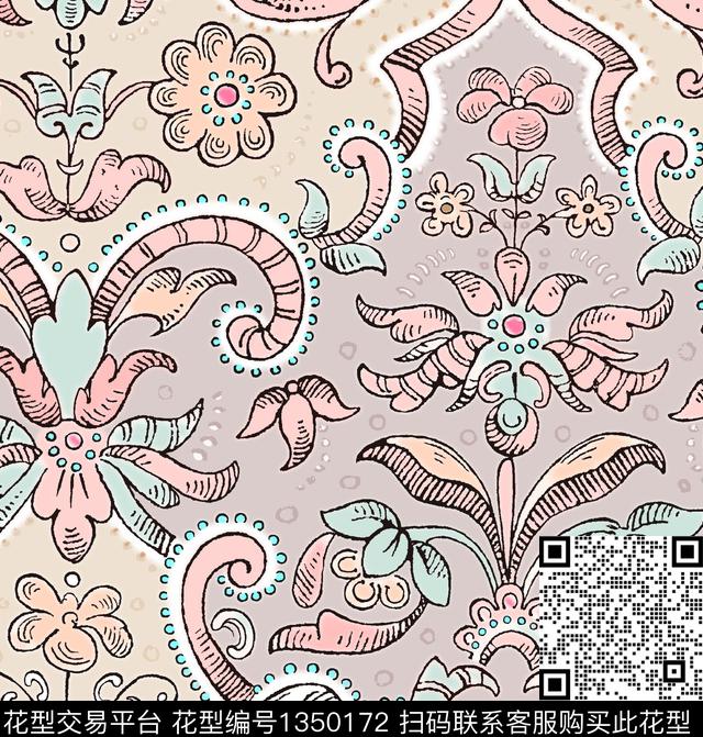 复古民族风传统印花华亿平台下载（图片编号: 1350172） - 瓦栏（Walan）