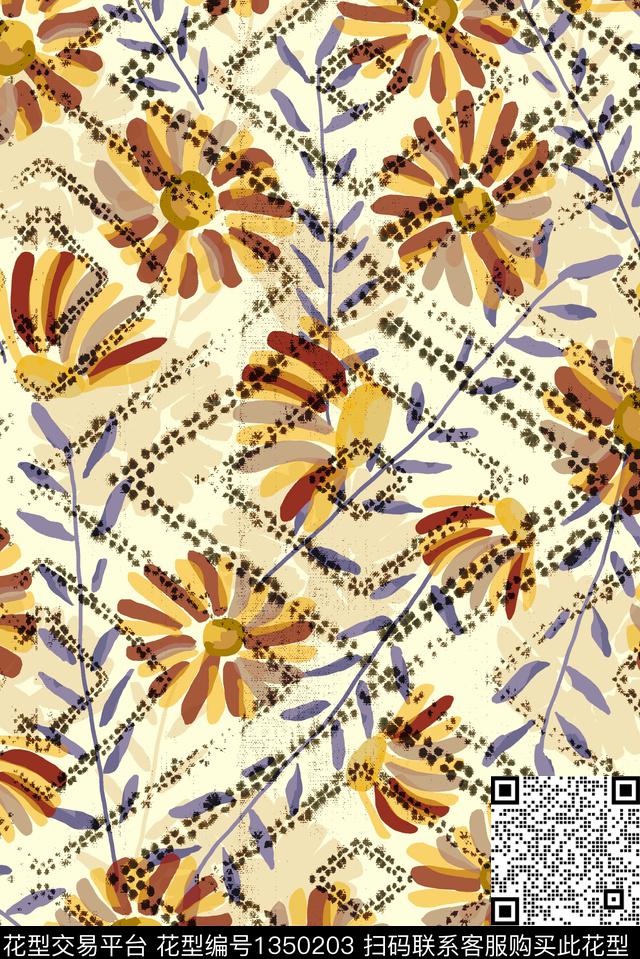 几何花卉大牌风数码印花华亿平台下载（图片编号: 1350203） - 瓦栏（Walan）