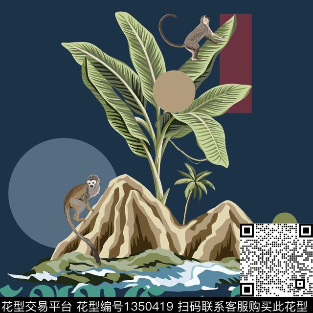 时尚动物植物数码印花华亿平台下载（图片编号: 1350419） - 瓦栏（Walan）