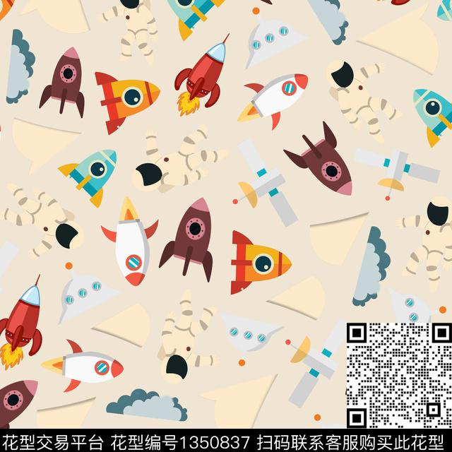 几何卡通飞船数码印花华亿平台下载（图片编号: 1350837） - 瓦栏（Walan）