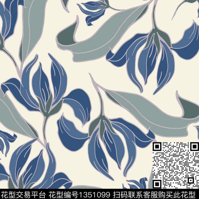 花卉大牌风手绘传统印花华亿平台下载（图片编号: 1351099） - 瓦栏（Walan）