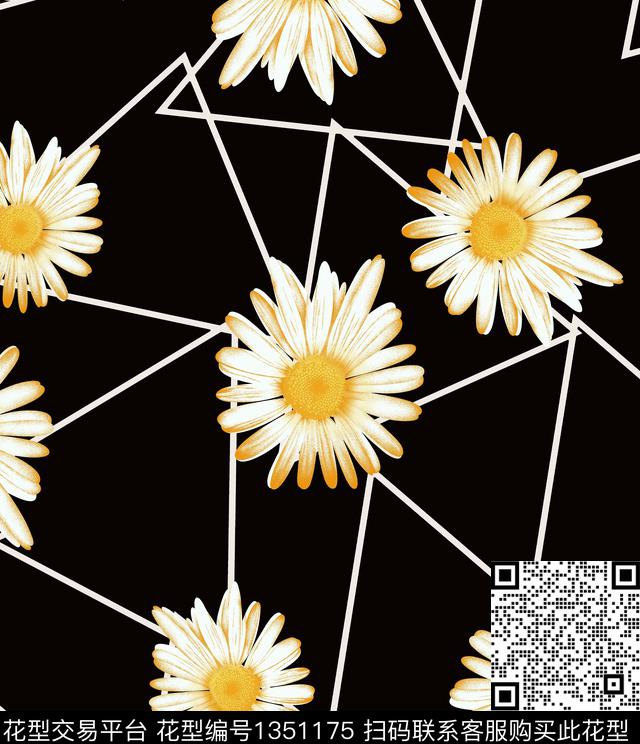 几何花卉菊花传统印花华亿平台下载（图片编号: 1351175） - 瓦栏（Walan）