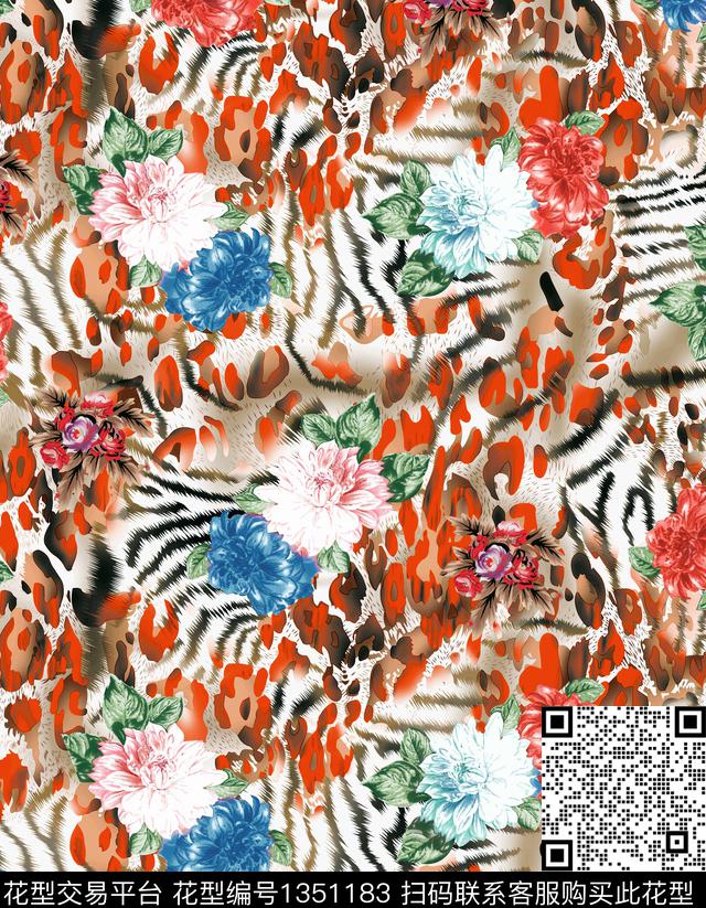 花卉动物纹大牌风数码印花华亿平台下载（图片编号: 1351183） - 瓦栏（Walan）