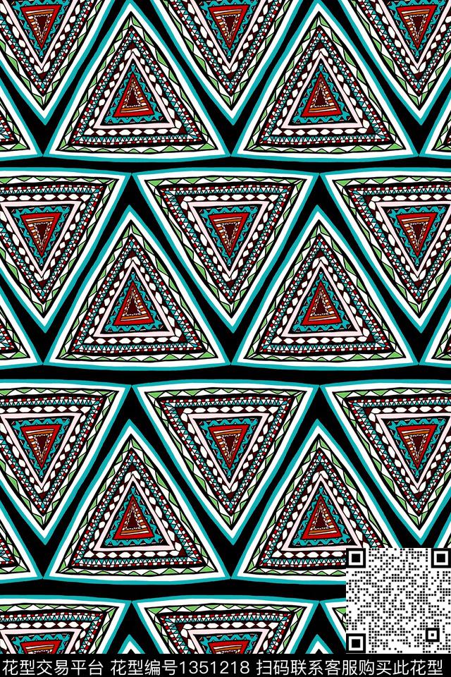 几何民族风大牌风数码印花华亿平台下载（图片编号: 1351218） - 瓦栏（Walan）